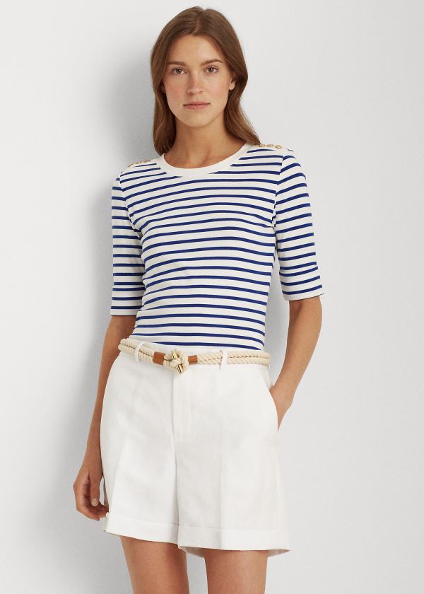 Ralph Lauren Striped Elbow-Sleeve Top Dame Danmark (ZAEJX9682)